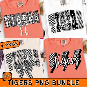 Tigers mascot Png tigers football png school spirit png tiger team shirt png checkered leopard star print mascot sublimation tigers bow png