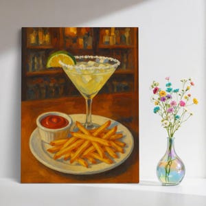 Kup 3, a otrzymasz 1 gratis, sztuka Martini i frytki, prezent z obrazem olejnym, dekoracja wózka koktajlowego, prezent dla niej, zabawny, skromny, uważny, ekscentryczny