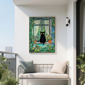 Schwarze Katze Blumenmuster: Lustige botanische Innendekorart
