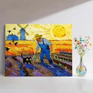 Monet Seerose schwarze Katze Kunstdruck : Lustiges Wohndekor
