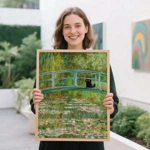 Monet Seerosen Katze Kunstdruck: Schwarze Katze Wandbild