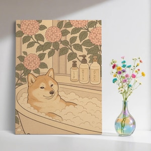Buy 3 Get 1 Free, Shiba Inu In Bathtub,Wall Art Home Decor, Funny Bathroom Wall Art, Japanese Aesthetic Bathroom Wall Art, Dog Art Print