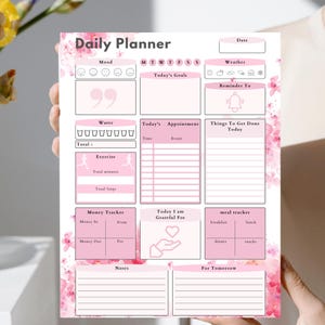 Daily Planner Printable PDF | Pink Floral Aesthetic | Productivity ...