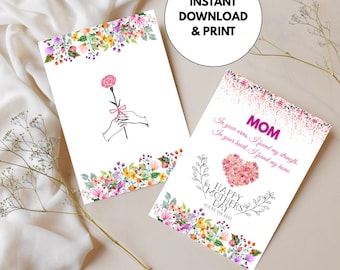 Printable Floral Mother's Day Card, Elegant , Instant Download, DIY Mother’s Day Greeting, Digital Card for Mom, Happy Mother’s Day