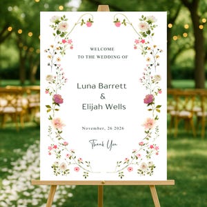 Watercolor Floral Wedding Welcome Sign: Editable Canva Template (PDF Download, 18x24/24x36&quot;)