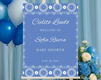 Cielito Lindo Baby Shower Welcome Sign Canva Template, Papel Picado Fiesta Poster, Editable Welcome Sign, Digital Download, Talavera Theme