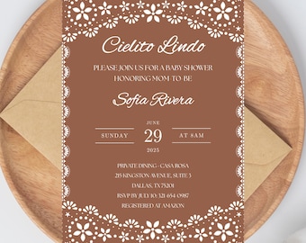 Terracotta Papel Picado Baby Shower Invitation, Cielito Lindo Fiesta, Editable Canva Template, Printable Spanish  Invite, Digital Download