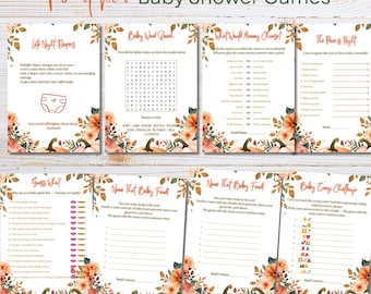 Zestaw 20 gier na baby shower „Mała Dynia”, zabawa na baby shower, gry na baby shower w neutralnym dla obu płci temacie jesiennym, jesienne gry na baby shower