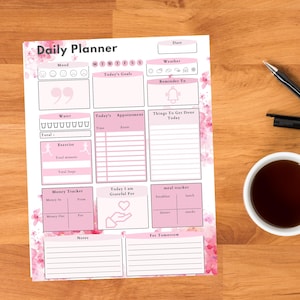 Daily Planner Printable PDF | Pink Floral Aesthetic | Productivity ...