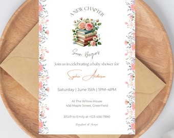 A New Chapter Begins Baby Shower Invitation, Wildflower Storybook Baby Shower Invite, Book Theme Gender Reveal Baby Shower, Digital Download