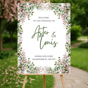 Floral Wedding Welcome Sign: Rustic Garden Decor, Editable Canva Template (PDF Download)