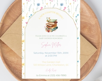 Storybook Baby Shower Invitation, A New Chapter Begins Baby Shower, Digital Download Baby Shower Invitation Template, Floral Baby Shower