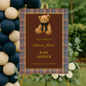 Letrero de bienvenida editable para baby shower de Ralph Lauren, plantilla de Canva para letrero de osito de peluche Polo, inspirado en Ralph Lauren, plantilla de cuadros, descarga digital