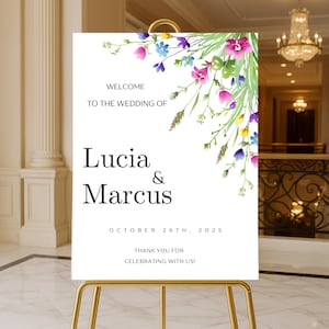 Wildflower Wedding Welcome Sign: Watercolor Floral Garden Party (CANVA Template, Instant Download)