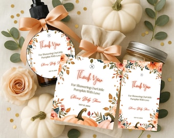 Little Pumpkin Thank You Favors Tags,  Template Baby Shower Editable Tag, Printable Fall Rustic Shower Round Circle Square Rectangle Tags