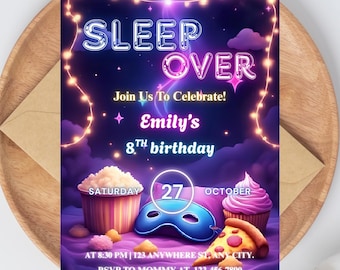 Sleepover Birthday Invitation, Sleepover Invitation, Slumber Party Invite, Girls Night Slumber Party, Sleep Over Invite, Canva Template