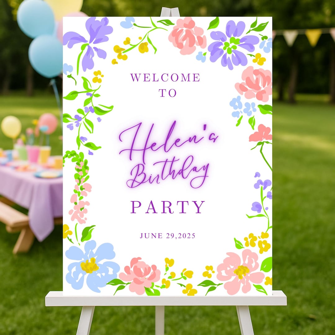 Editable Birthday Welcome Sign Template, Floral Party Entrance Sign ...
