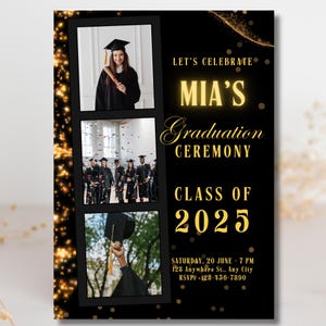 Digital Graduation Party Invitation, Gold College Announcement Invite, High School Evite, Self Editable Template, Modern Graduation Template