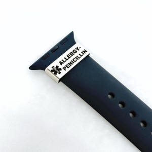Bracelet pour montre connectée Alerte médicale | Lame d'identification personnalisée pour les allergies et les affections | Accessoire de bande de contact d'urgence