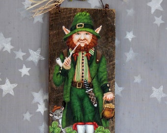 Irish Magic, leprechaun, St. Patrick's Day, hand painted on barnwood, 5 1/2" x 12"