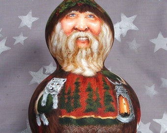 Arctic Pack Pals, woodsy Santa Claus, gourd, hand painted gourd, 10" tall