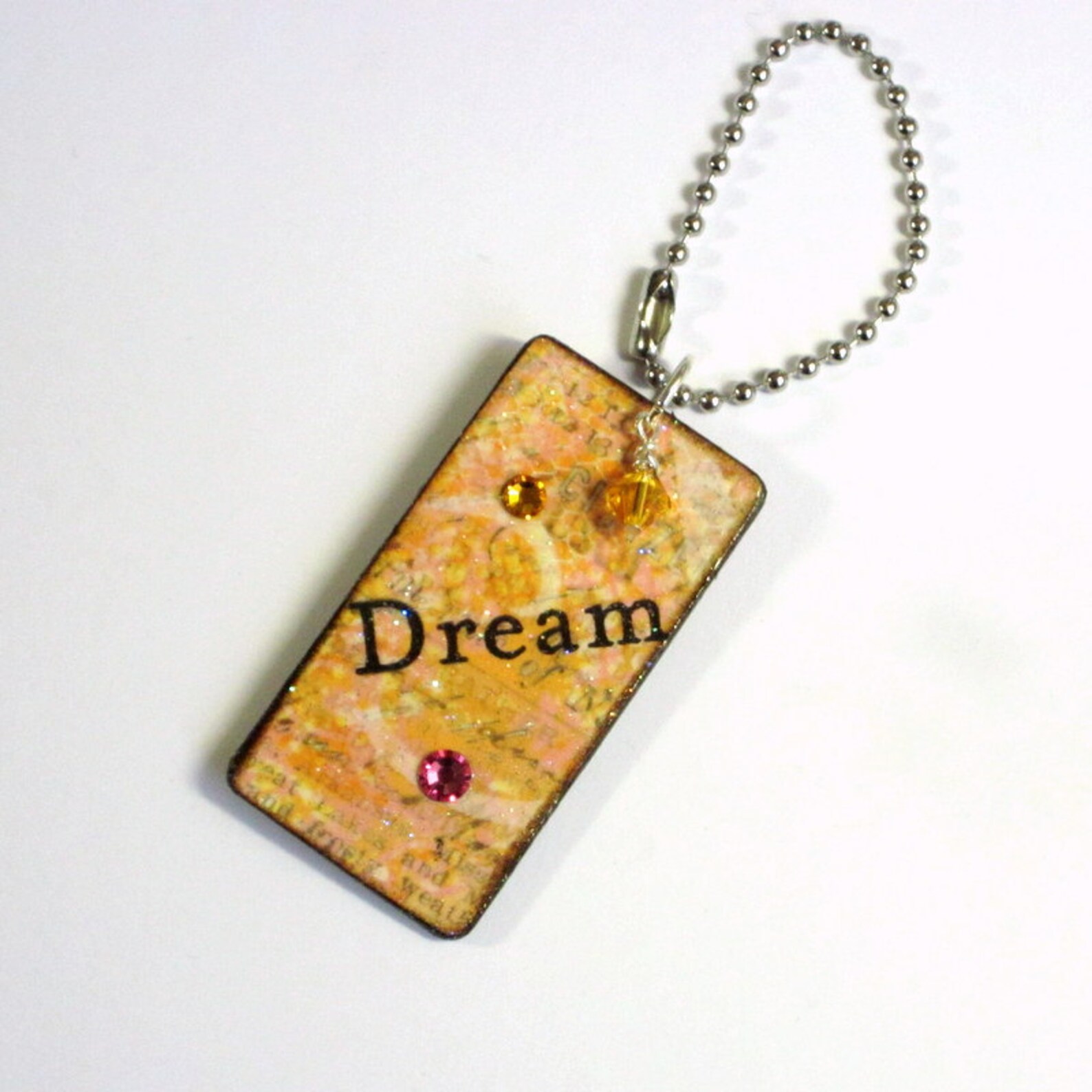 Decoupaged Yellow Keychain Rectangle Wood Key Chain Stocking Etsy