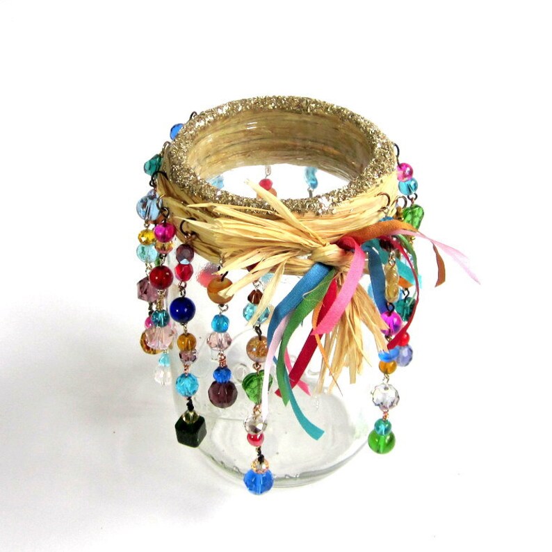 Beaded Mason Jar Candle Holder Luminary Bohemian Hippie Patio Etsy UK