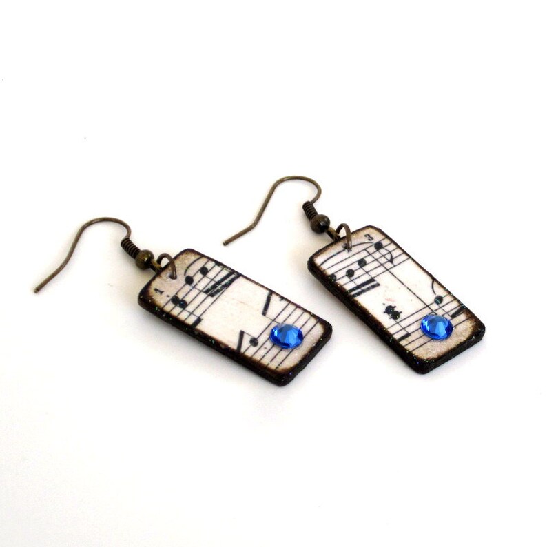Sheet Music Dangle Earrings Decoupaged Swarovski Crystal Etsy