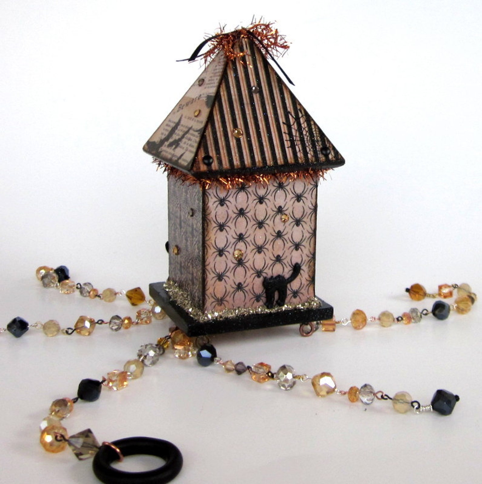 Halloween Decor Birdhouse Suncatcher Beaded Bohemian Spooky Etsy