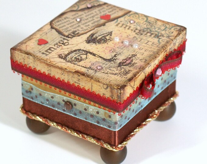 Mixed Media Trinket Box Decoupaged Jewelry Box Keepsake Box Etsy