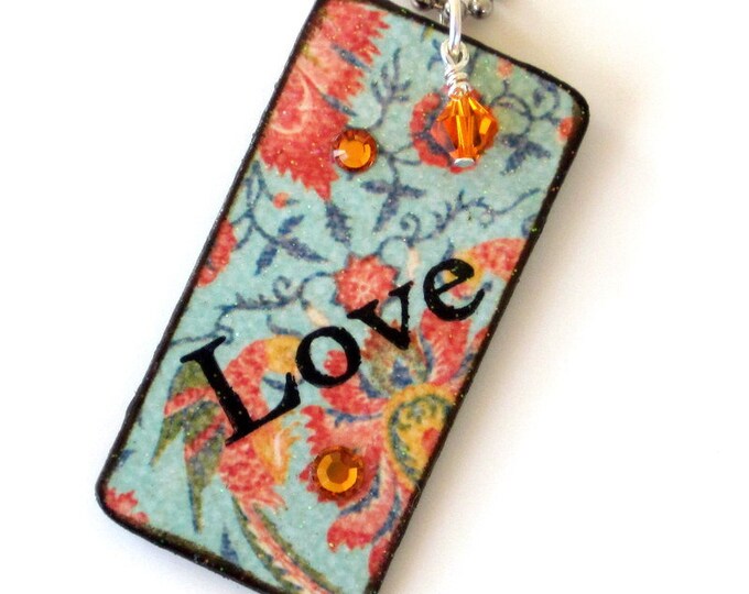 Keychain Decoupaged Wood Key Chain Word Love Rectangle Crystal ...