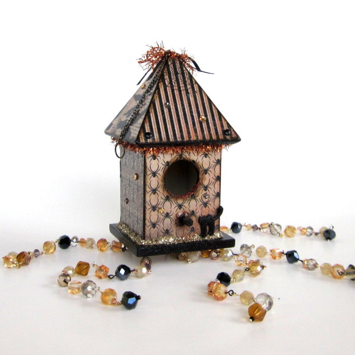 Halloween Decor Birdhouse Suncatcher Beaded Bohemian Spooky Etsy