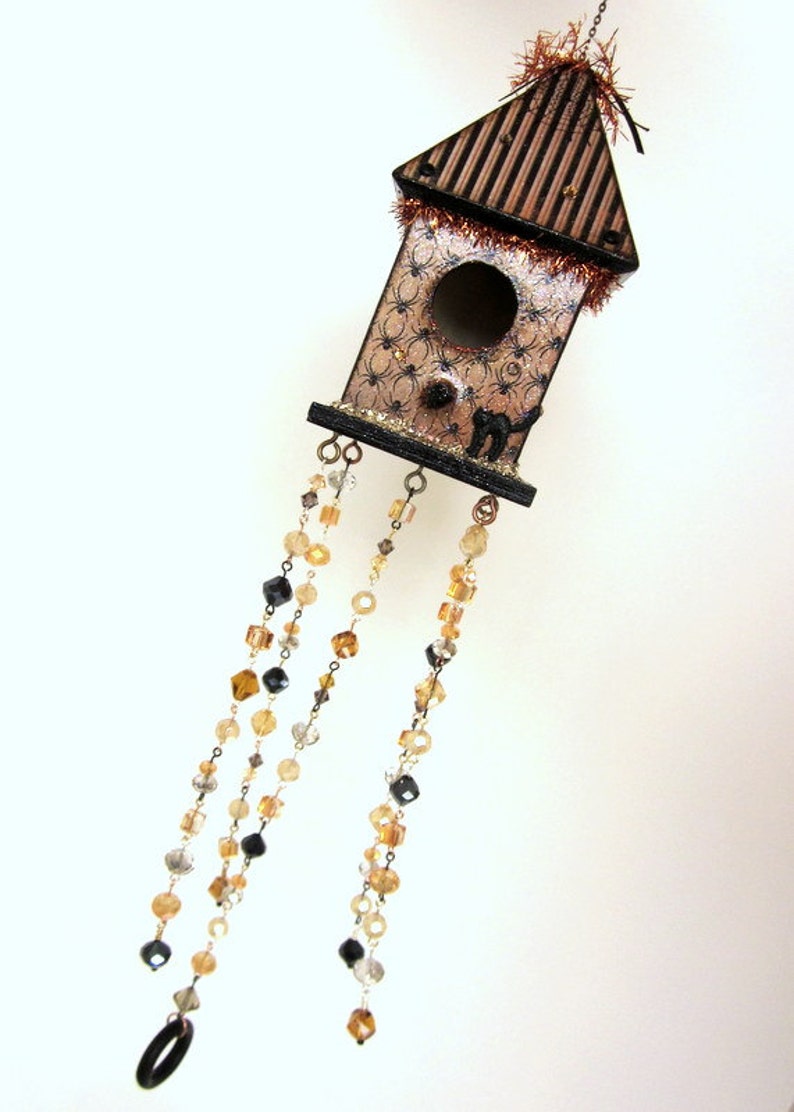 Halloween Decor Birdhouse Suncatcher Beaded Bohemian Spooky Etsy