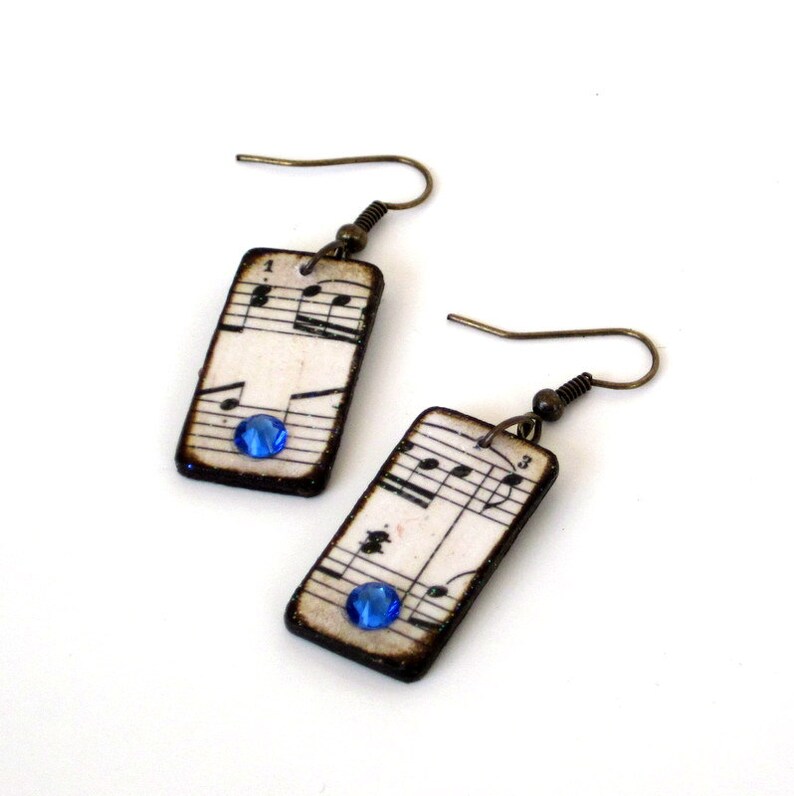 Sheet Music Dangle Earrings Decoupaged Swarovski Crystal Etsy