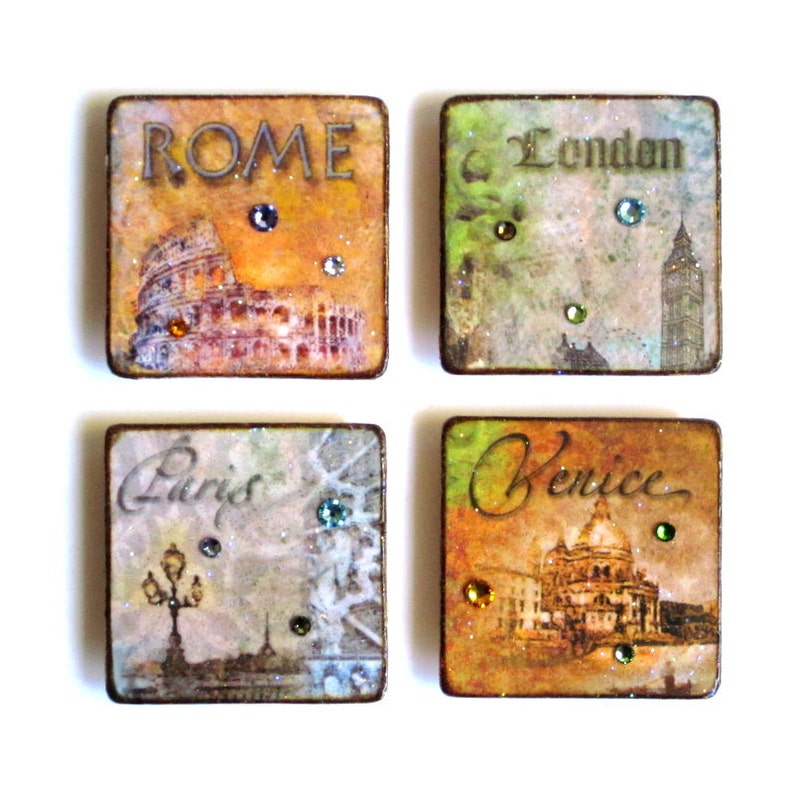 European Cities Fridge Set of Four Decoupaged Decor London