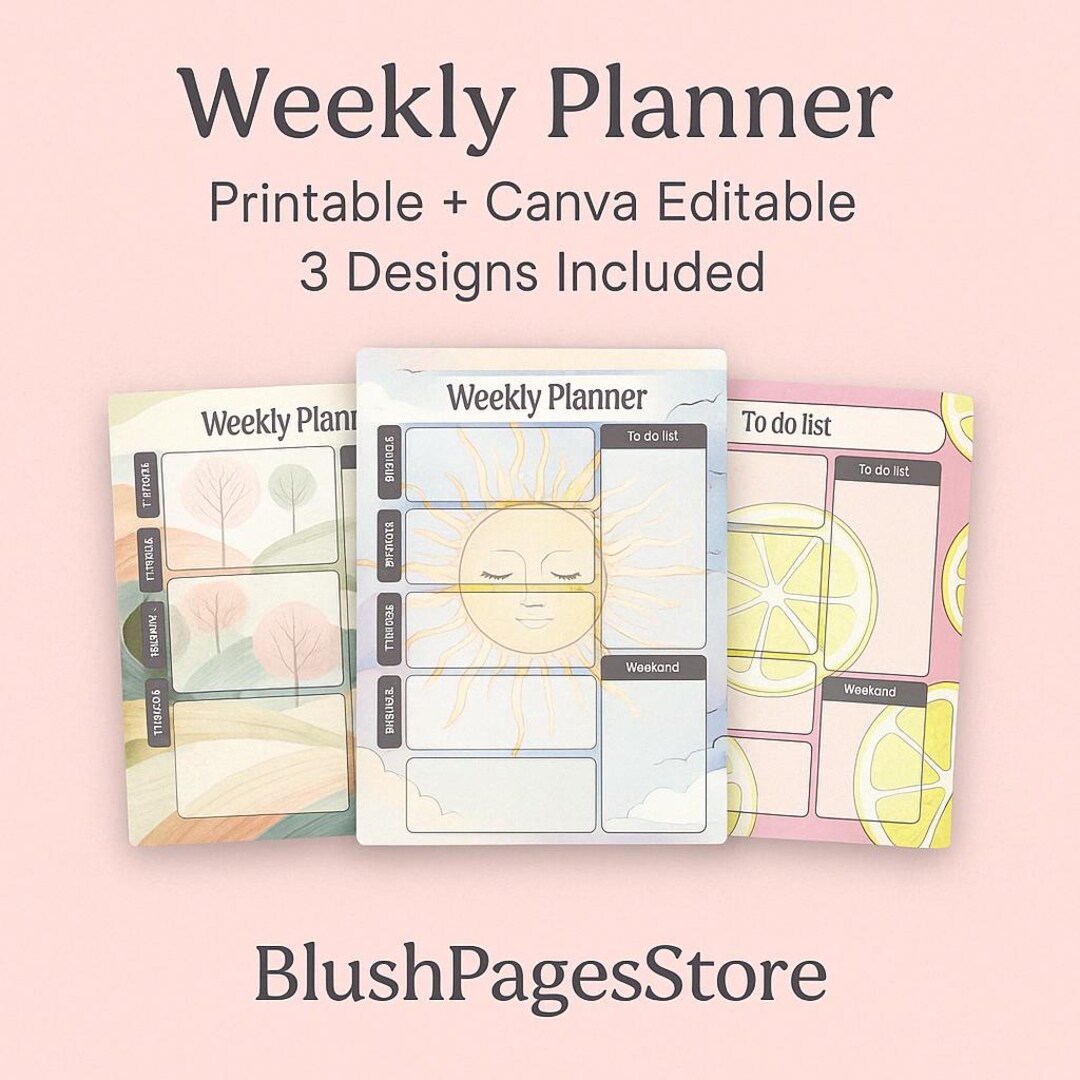 Weekly Planner Printable | 3 Pastel Designs | A4 PDF + Canva Template ...
