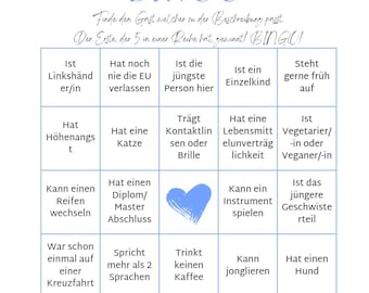Bingo, party game, guest bingo, wedding bingo