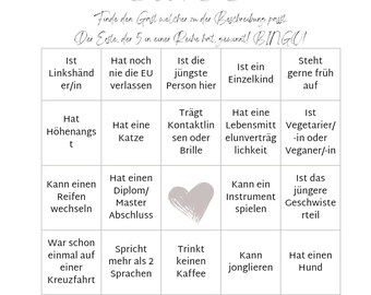 Wedding bingo, bingo, guest bingo, wedding