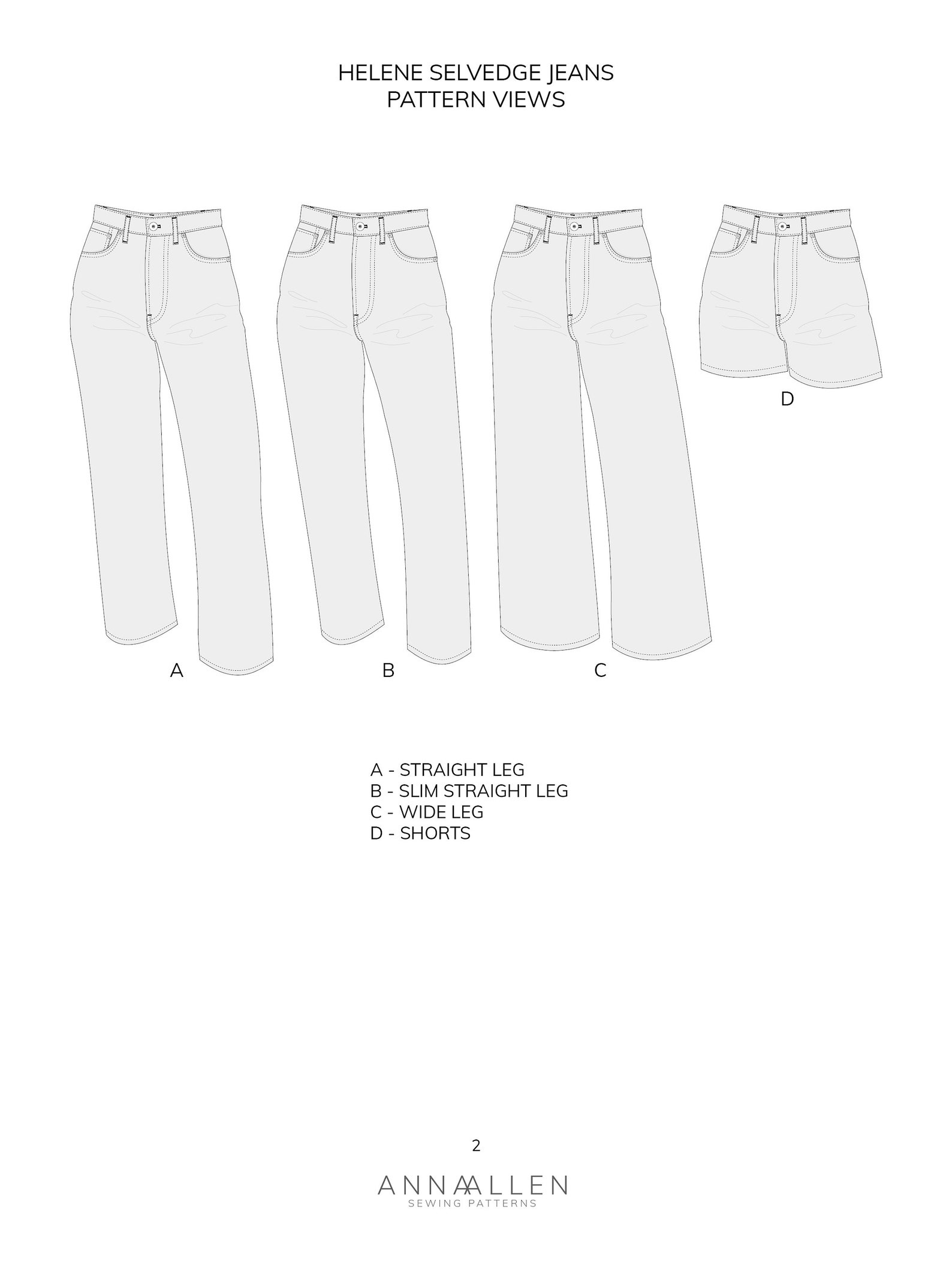 Helene Selvedge Jeans PDF Sewing Pattern Sizes 0022 Etsy Canada