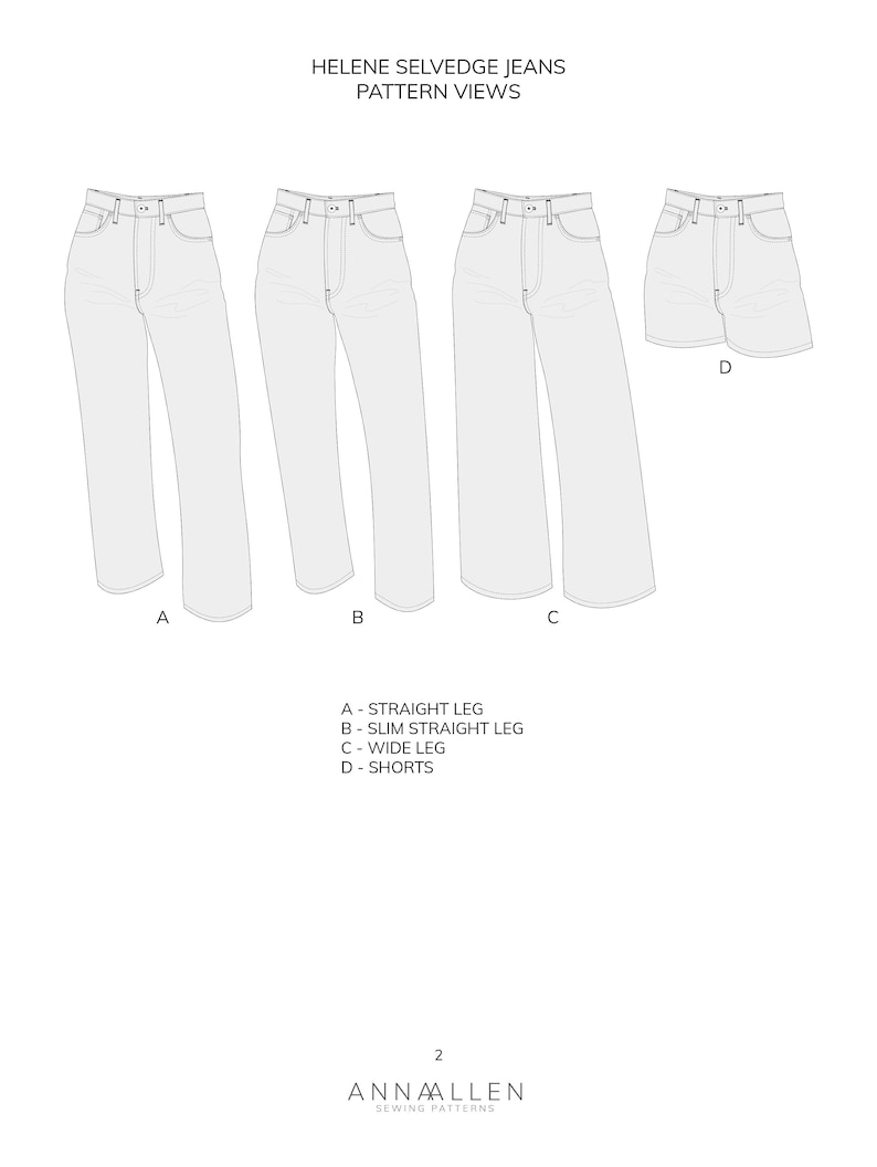 Helene Selvedge Jeans PDF Sewing Pattern Sizes 0022 Etsy UK