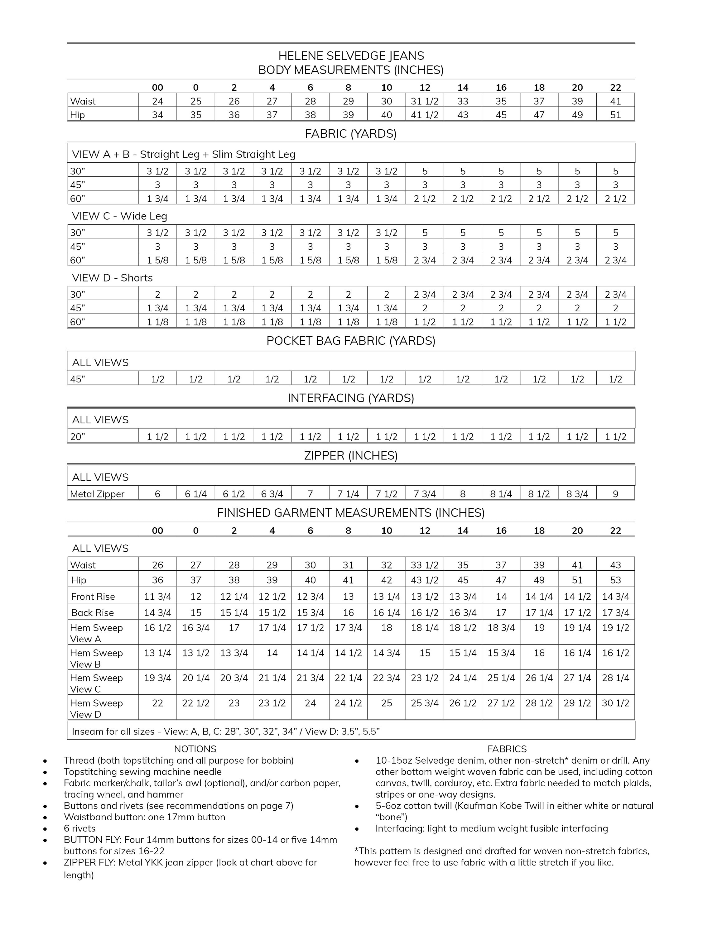 Helene Selvedge Jeans PDF Sewing Pattern Sizes 0022 Etsy UK