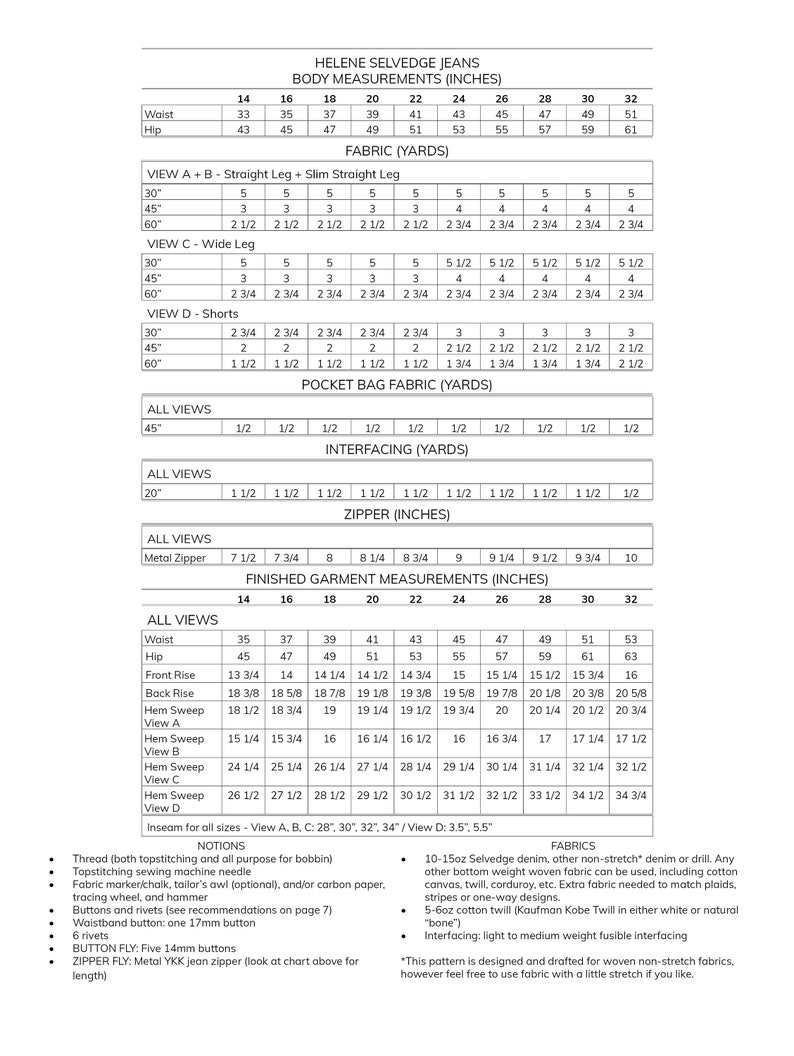 Helene Selvedge Jeans PDF Sewing Pattern Sizes 1432 Etsy