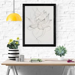 Lotus Flower Wall Art, Minimalist Black and White Flower Artwork, Floral Line Art Aesthetic Room Decor, Digital Download