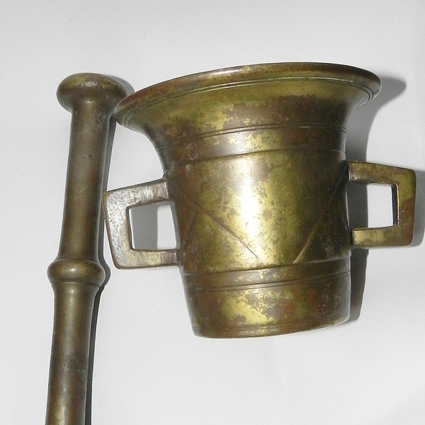 Superb 19th Century Antique Brass/Bronze Civil War Apothecary Mortar & Pestle ESTATE Fresh.