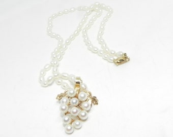 Vintage 14K Pearl Grape Cluster Pendant and Necklace. Very Fine Quality Estate Jewelry circa 1960s-70s