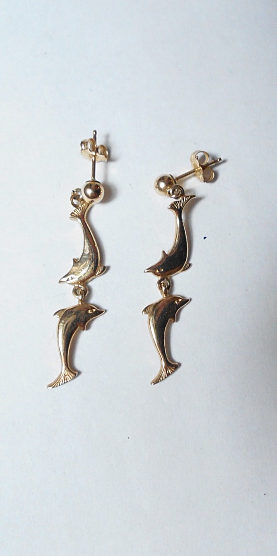 Vintage 10K GOLD Dolphin Earrings. Post Mounts