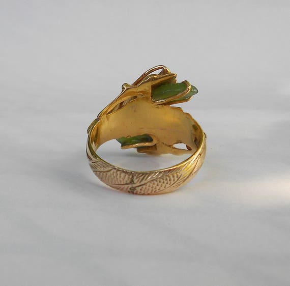 Beautiful Old 10K Gold Dragon Ring with Green Jad… - image 6