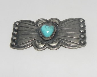 OLD PAWN NAVAJO Vintage Signed Sterling & Turquoise Butterfly Brooch signed by Harry Morgan legendary Native American Silversmith.