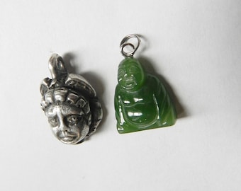 Two Vintage Buddhist Charms-One Silver, One Jade.