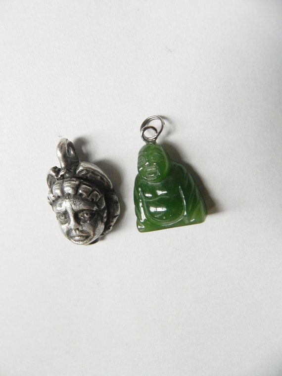 Two Vintage Buddhist Charms-One Silver, One Jade.